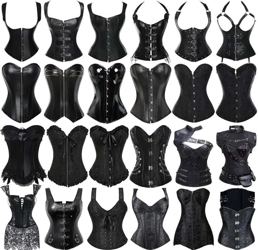 Women Classic Black Corset Bustier Gothic Burlesque Waist Trainer Overbust Tops - Image 1 of 4