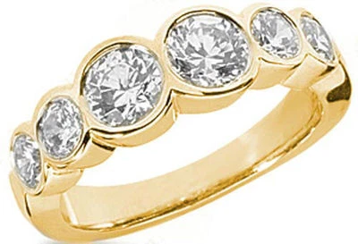 1.51 carat 6 Round Diamond Ring Yellow Gold Wedding Anniversary Band Bezel Set - Image 1 of 2