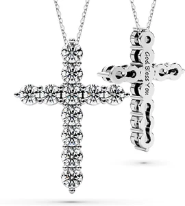Moissanite Cross Necklace for Women Faith Pendant Christian Gifts Rodium Sterlin - Picture 1 of 12