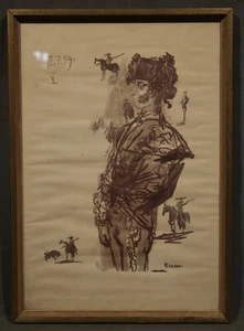 20th Century Spanish Lithograph Print of a Spanish Man with a Bull and Horse - Imagen 1 de 11