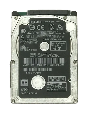 HGST 500GB Laptop Hard Drive HDD 2.5" 5400RPM SATA 3Gb/s 8MB Cache Z5K500-500 - Image 1 of 2