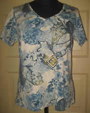 JASON MAXWELL SS Blue Abstract V-Neck Top Shirt Blouse S