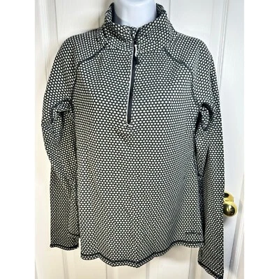 Eddie Bauer Pullover Thumb Hole Quarter Zip Polka Dot Athletic Top Black White L - Image 1 of 4