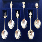 Silverplated 6 Christmas Figural Spoons In Original Box Stamped Wapa Grt Britain
