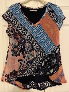 Blusa Dana Buchman Top Mujer Pequeña Azul Coral Forrada sin Mangas Cuello en V Carrera en Capas - Imagen 1 de 8