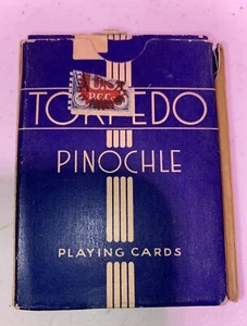 Vintage Torpedo Pinochle Spielkarten Deck blau mit Box & Stempel Leinenoptik - Bild 1 von 3