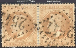 FRANCE PAIRE N°28A AVEC OBLITERATION GC 2547 MORTAIN MANCHE SUR FRAGMENT - Picture 1 of 2