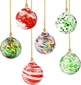 Glass Christmas Ball Ornaments, 6 PCS Hand Blown Glass Ornaments Balls Hanging - Picture 1 of 6