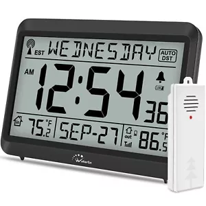 Atomic Clock with Indoor Outdoor Temperature, Self-Setting Digital Wall Clock... - Picture 1 of 7