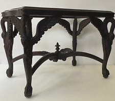 Antique Hand Carved Swan Side Accent Table Regency Style