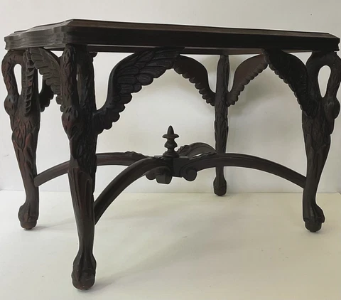 Antique Hand Carved Swan Side Accent Table Regency Style Cover