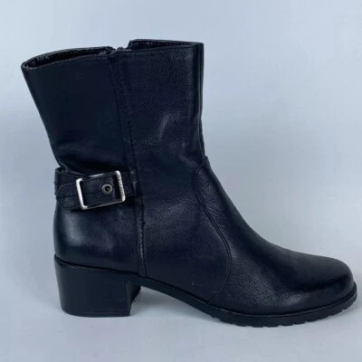 Anne Klein AK Emiliana Botas Occidentales Media Pantorrilla Mujer 8M Cuero Negro Cremallera Lateral Foto 1 de 4