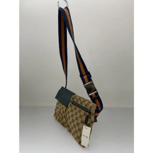 GUCCI GG Canvas Waist Bag Leather 28566 Crossbody Bag Beige Brown Italy Auth - Picture 1 of 9