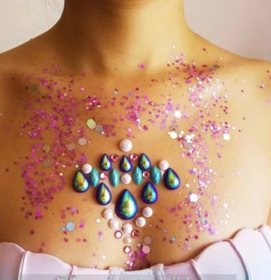 Festival EDC NYE Rave Body Stick-On Jewels Chrystal Gems Rhinestone Sticker Foto 1 de 4