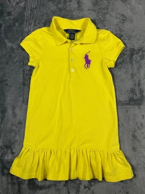 Polo Ralph Lauren Niñas 4T Big Pony Polo Vestido Amarillo Púrpura Cintura Caída Preppy Foto 1 de 4