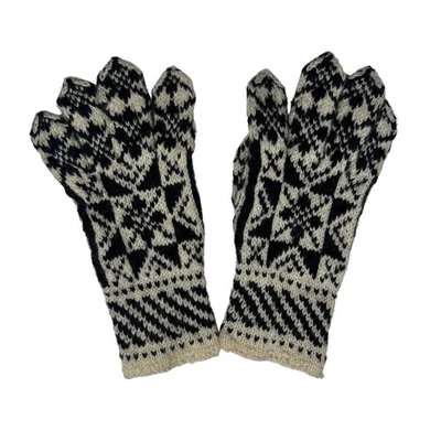 Ручной вязки Nordic снежинка перчатки черный кремовый шерсти Nordic норвежский Балтийский M/L - Изображение 1 из 4