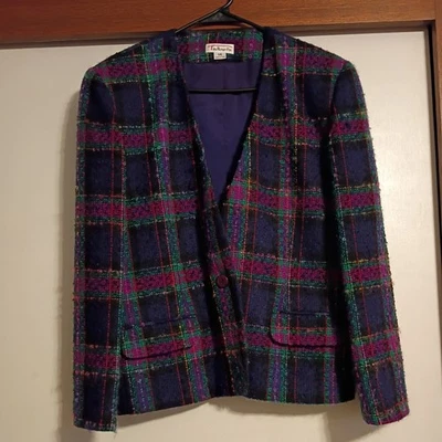 Chaqueta De Colección Talbots Lana Mohair Púrpura A Cuadros Talla 14 Hecha en EE. UU. Foto 1 de 4