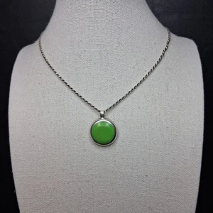 STERLING SILVER 925 MEXICO Necklace Green Natural Stone Cabochon. 14.886 - Picture 1 of 6