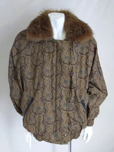 CAROLE LITTLE XS Coat Jacket Paisley Fur Collar Removable Zip - Picture 1 of 10