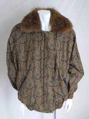 CAROLE LITTLE XS Coat Jacket Paisley Fur Collar Removable Zip - Image 1 of 4