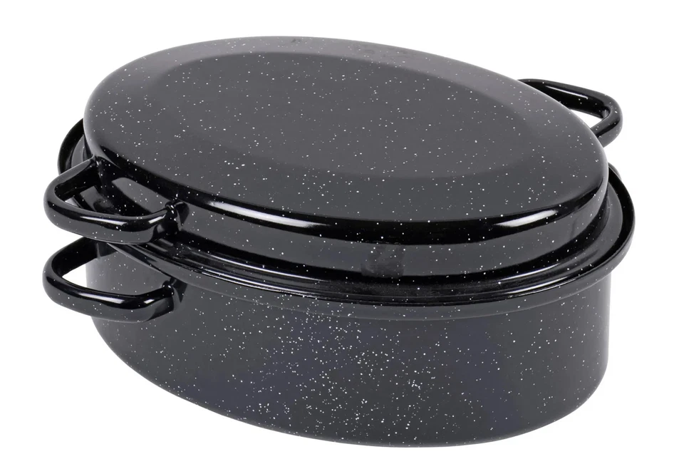 Bräter oval 26cm Emaille schwarz-weiß Induktion Krüger G26 - Bild 1 von 1