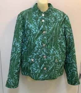 Chaqueta acolchada de pana Charter Club para mujer talla M azul verde cachemira cierre a presión - Imagen 1 de 6