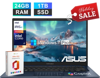 2025 ASUS Vivobook 14" FHD Laptop 10-Core Intel i7 24GB RAM 1TB SSD Win 11 Pro - Image 1 of 4