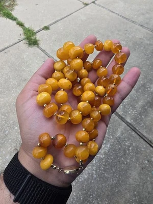 精彩古董琥珀波罗的海珠项链银色 98 克 — 第 1/4 张图片