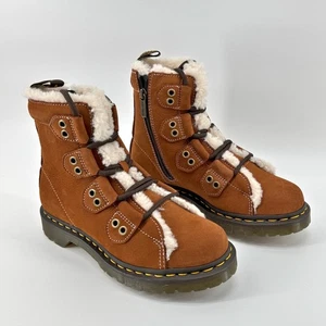 Dr. Martens 1460 Fur Lined Buttersoft Lace Up Boots Tan Brown Womens Size 7 NEW - Picture 1 of 13