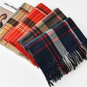 Bufandas giratorias de lana de invierno para mujer con chales Pashmina de rejilla - Imagen 1 de 12