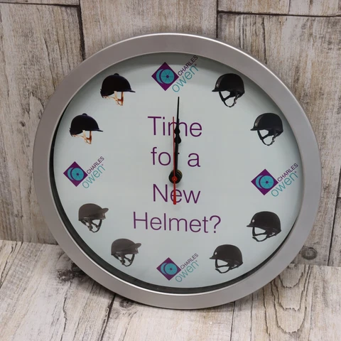 Riding Enthusiast 12" Charles Owen Equestrian Wall Clock -Time For A New Helmet Cover