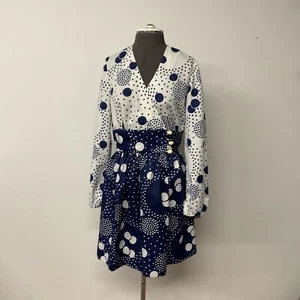Vintage Women’s Poly Blue And White Circles Long Sleeve Dress Juniors 7 - Picture 1 of 9