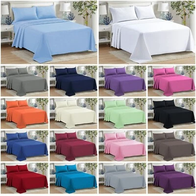 Flat Sheet Bed Sheets Poly Cotton Percale Single Double King Size Or Pillowcases - Image 1 of 4