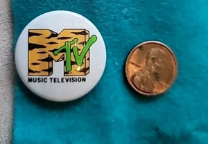 I Want My MTV Original Metal Vintage 80s Pinback Button Tiger Striped N C Slater - Picture 1 of 5