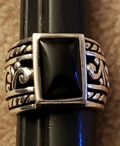 Older Silpada Sterling Silver & Onyx Filigree Size 6 1/2 Or 7 Ring Band 17 grams - Picture 1 of 8