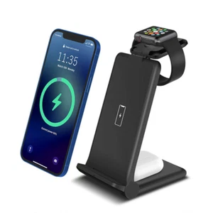 3In1 15W Fast Wireless Charger Dock Stand For Apple Watch AirPod iPhone 13 12 - Picture 1 of 14