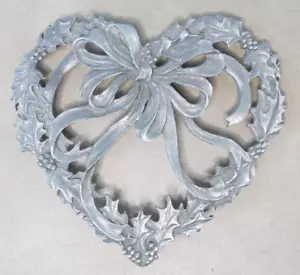 Vintage Rawcliffe Pewter Potpourri Cover LID Jar TOPPER Heart Ribbons 1989 - Picture 1 of 9