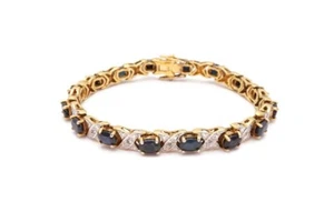 Gold Plated Sterling Silver 925 Sapphire Diamond Bracelet 7.25" D3 - Picture 1 of 10