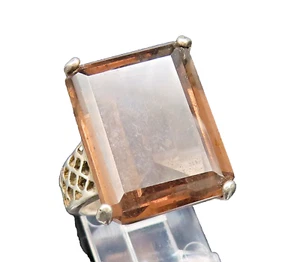 925 Silver Vintage Square Smoky Quartz Open Pattern Band Ring Sz 7.5  RG25394 - Picture 1 of 8