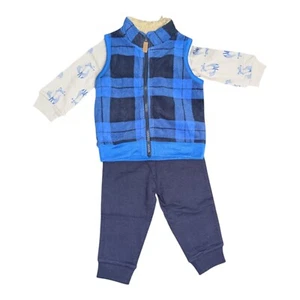 Carter's 3-Piece Boys Size 9m Pants Set Includes Vest & Bodysuit Blue Gray Fox - Picture 1 of 6