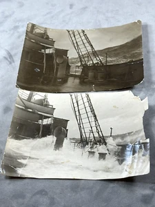 1925 B&W foto lucide PRIMA E DOPO l'onda che si schianta sulla nave tedesca, Stoccarda - Foto 1 di 4