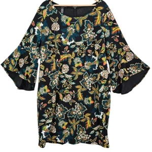 Anna Sui X INC Womens Plus Size 1X Black Floral Bell Sleeve Dress NWT - Picture 1 of 12