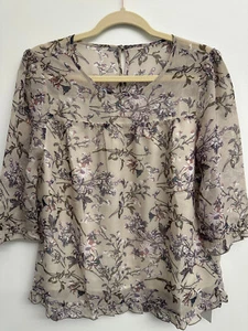 Allegra K Women's Ruffle 3/4 Sleeve Floral Chiffon Blouse Size S Top Beige Multi - Picture 1 of 11