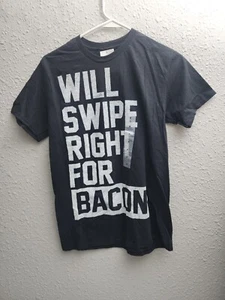 Hybrid Apparel Unisex Med. Black Crew Neck T-Shirt "Will Swipe Right For Bacon" - Picture 1 of 5