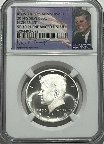 2014 S NGC SP70 PL ENHANCED SILVER KENNEDY PROOF LIKE 50TH ANNIV. SIGNATURE LB Cover