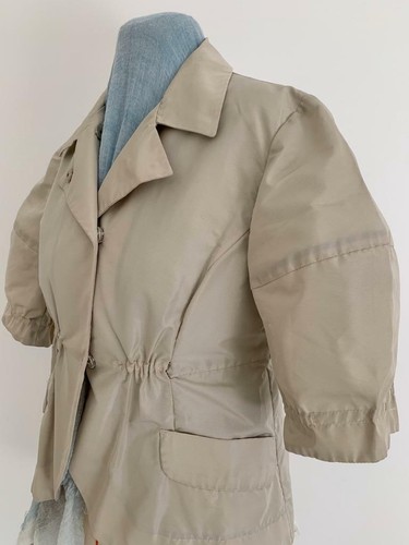 Giacca a scatto MIU MIU kaki misto poliestere faille SS vita con borchie sfoderata 42 US6