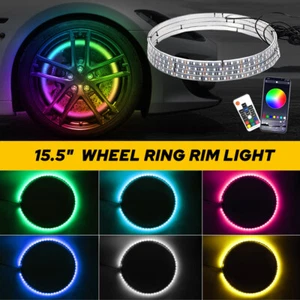 15.5'' RGB Wheel Ring Lights Light LED Truck Fit Rim Car Lights Bluetooth APP - Picture 1 of 12