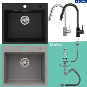 Granitspüle Küchenspüle Einbauspüle Spülbecken Granit Siphon küchenspüle 50×45  - Bild 1 von 95