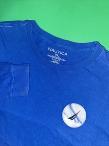 T-shirt girocollo Nautica uomo XL blu 100% cotone manica lunga logo - Foto 1 di 6
