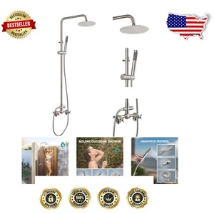 Luxury Outdoor Shower System: 8-Inch Rainfall & Handheld Sprayer with 2 Handles - Picture 1 of 10